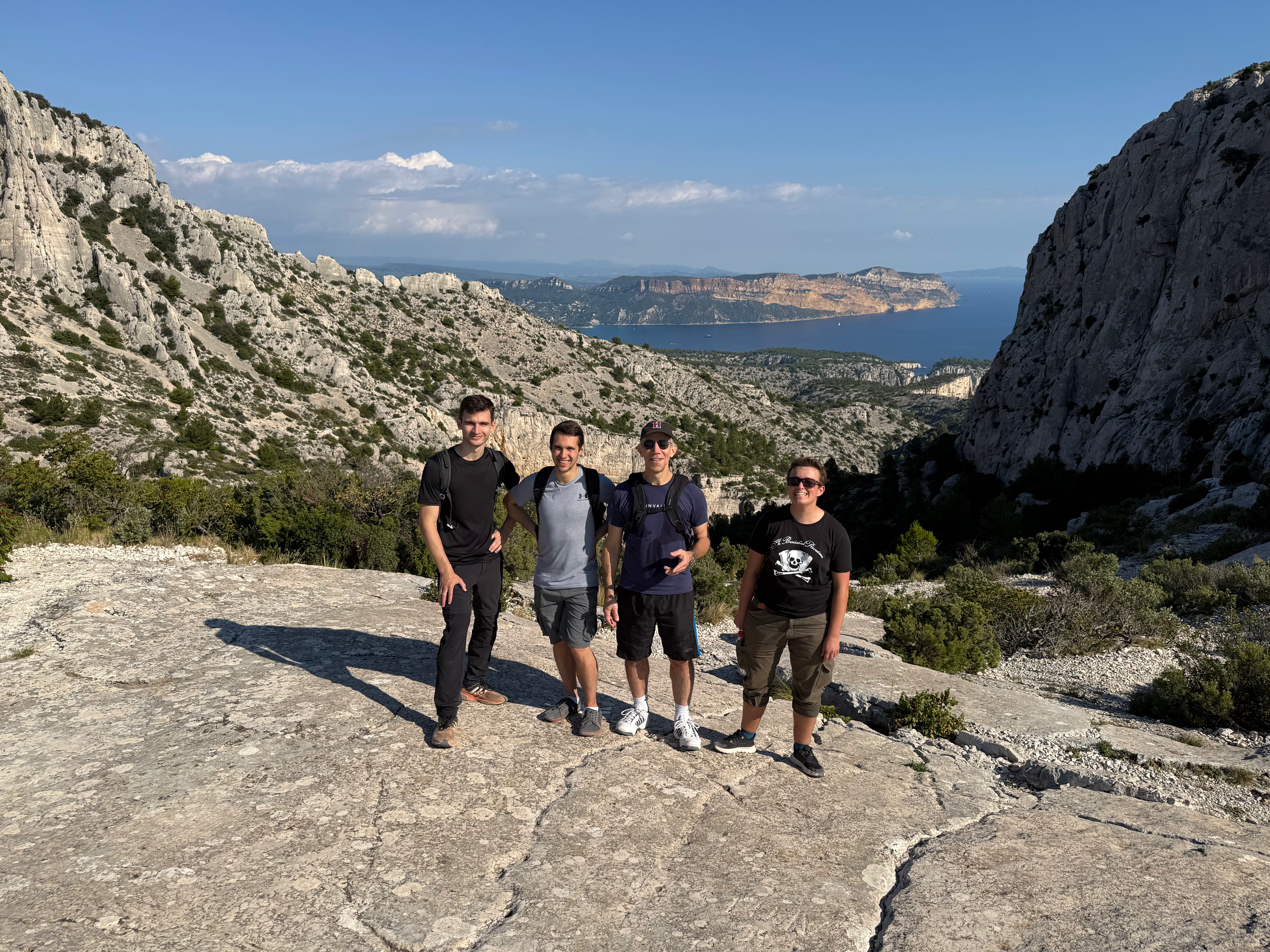 From left to right: X, Piotr Bacik, Joël Ouaknine and Isa Vialard on a hike in Marseille after the CANT Conference.